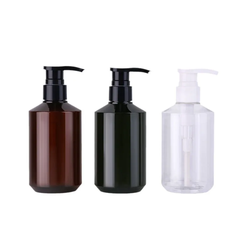 Plastic PET material oblique shoulder cylinder 300ml 500ml shampoo gel body wash lotion twist lock pump bottle