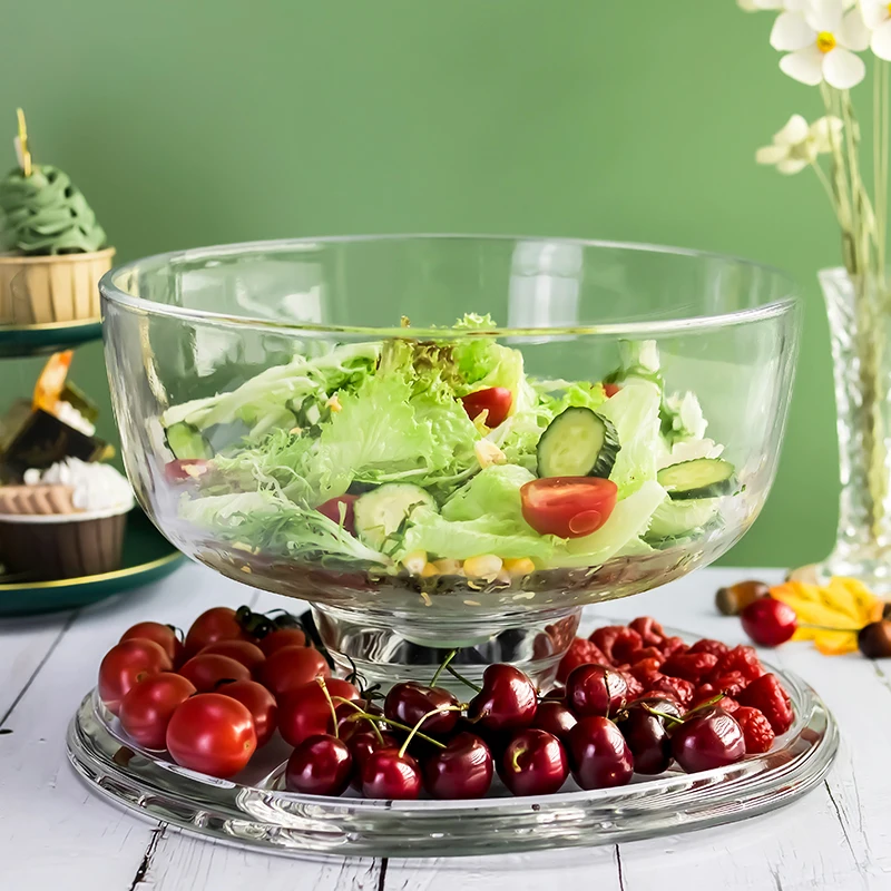 Hot Sale Multipurpose Desserts Sweets Salad Bowl Crystal Glass Food Container Cake Holder Fruit Nut Food Tray
