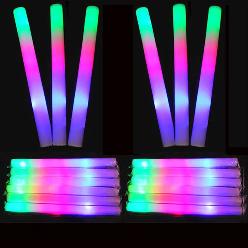 Custom OEM logo slogan Multi Color Wholesale Flashing Foam LED Light Foam Sticks Led Foam Glow Bar atmosphere fluorescent Stick