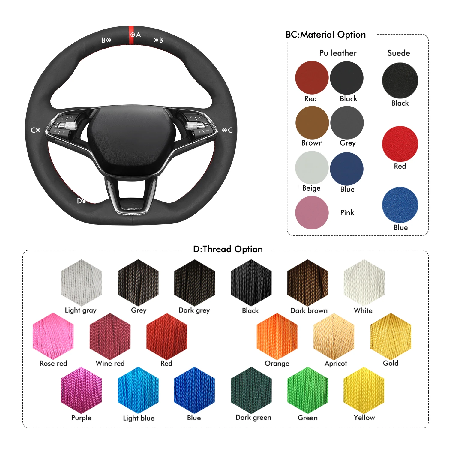 Factory Price Custom PU Leather Steering Wheel Cover for Skoda Fabia Octavia VRS RS 20212022 2023