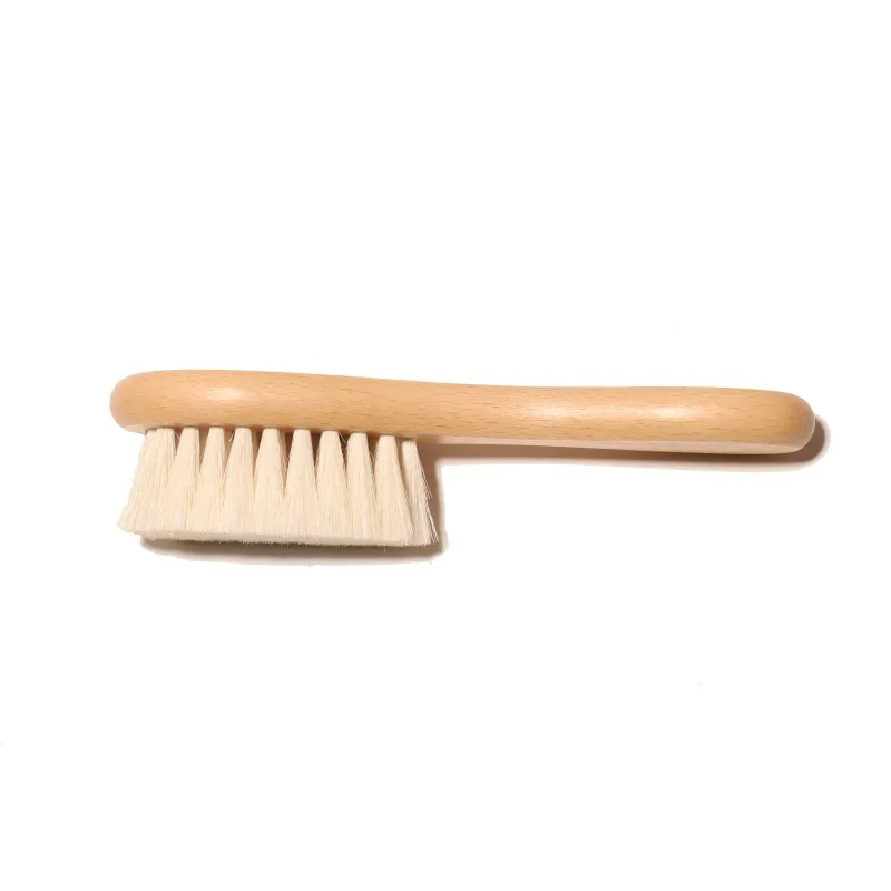Eco Friendly Beech Wood Newborn and Toddler Massage Scalp Goat Bristle Cradle Cap Soft Goat Hair Wooden Baby Brush