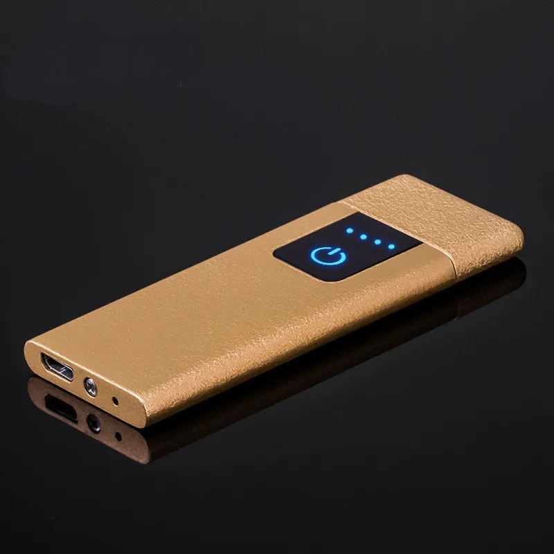 Ультратонкая USB перезаряжаемая сенсорная металлическая зажигалка сигаретные Зажигалки ветрозащитные беспламенные вольфрамовые турбо