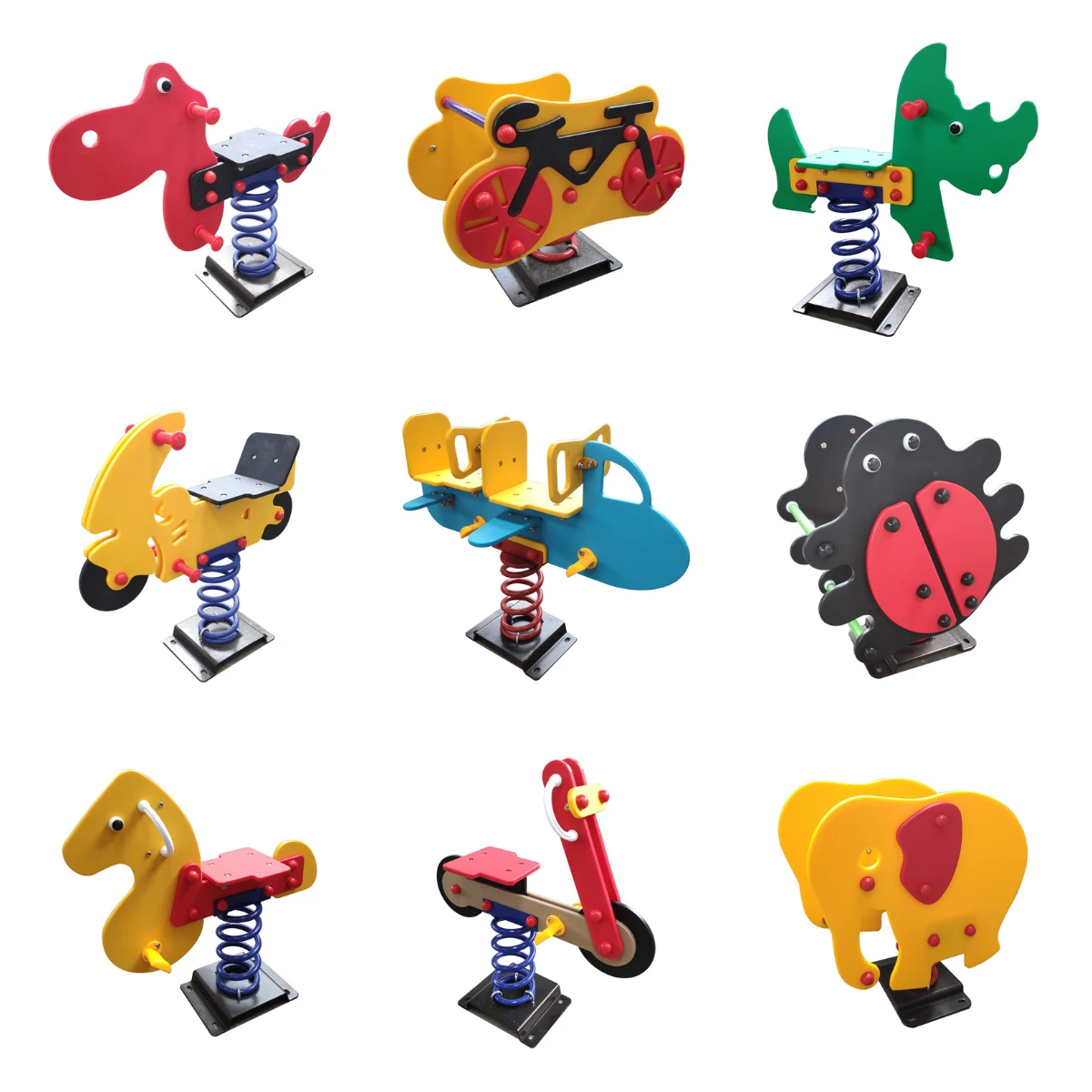 Funny Educational Toy PE Material Cartoon Spring Rider Playground Toy Rocking Horse Plastic Spring Rider