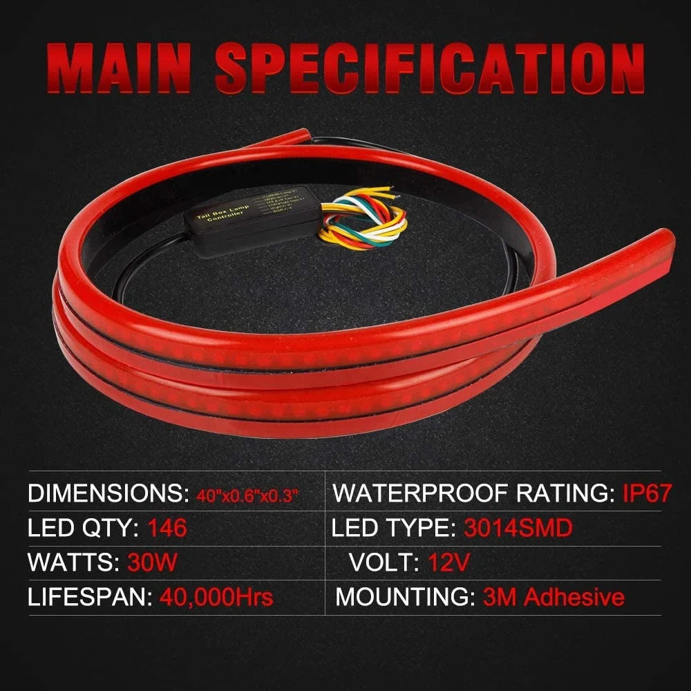 1M High Mount Rear Tail Brake Led Warning Strip Light Car Strobe Flashing Stop Lamp 12V Flexible Led Flow Red Color Running