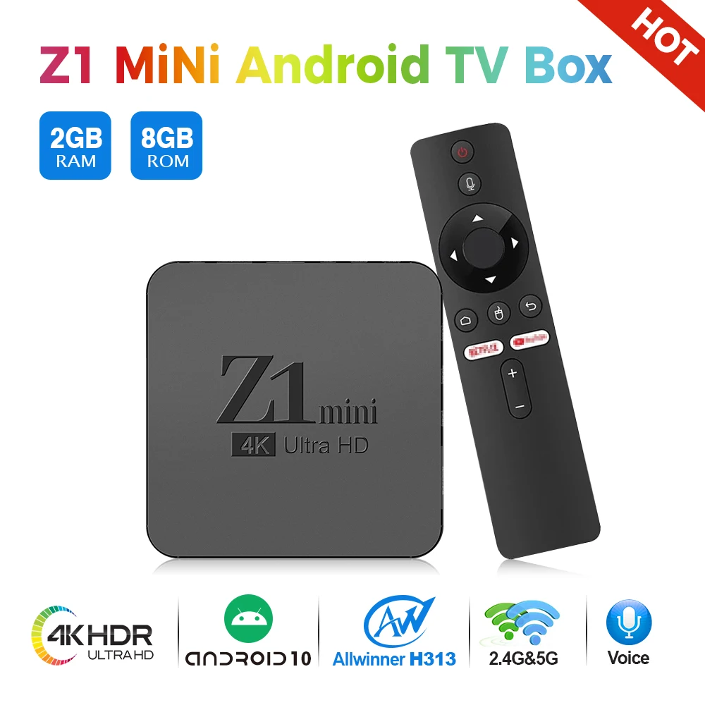2024 новый продукт Z1 мини-приставка ATV Android 10 smart TV box H313 dual wifi 2 + 16GB 4k голосовой BT пульт дистанционного управления ТВ приставка