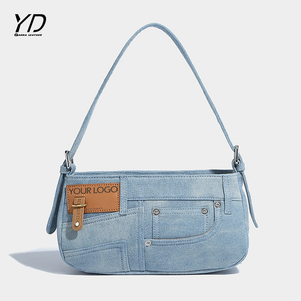 Fashion one-shoulder underarm bag retro stitching denim bag versatile crossbody handbag