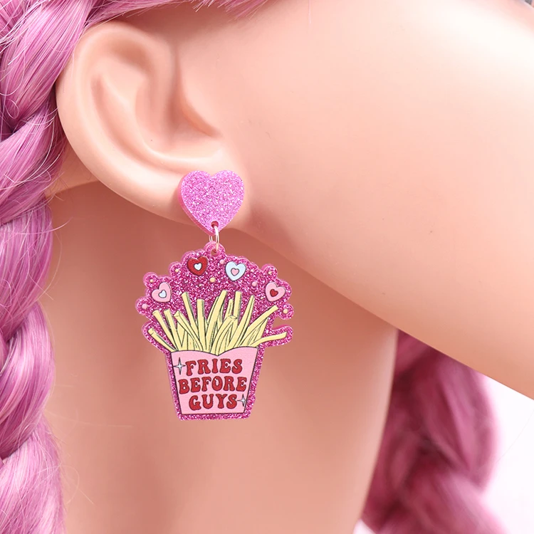 ERS840ER1816 1pair Top fashion CN Drop fries before guys cute Valentine Gift Acrylic glitter earrings Jewelry for women