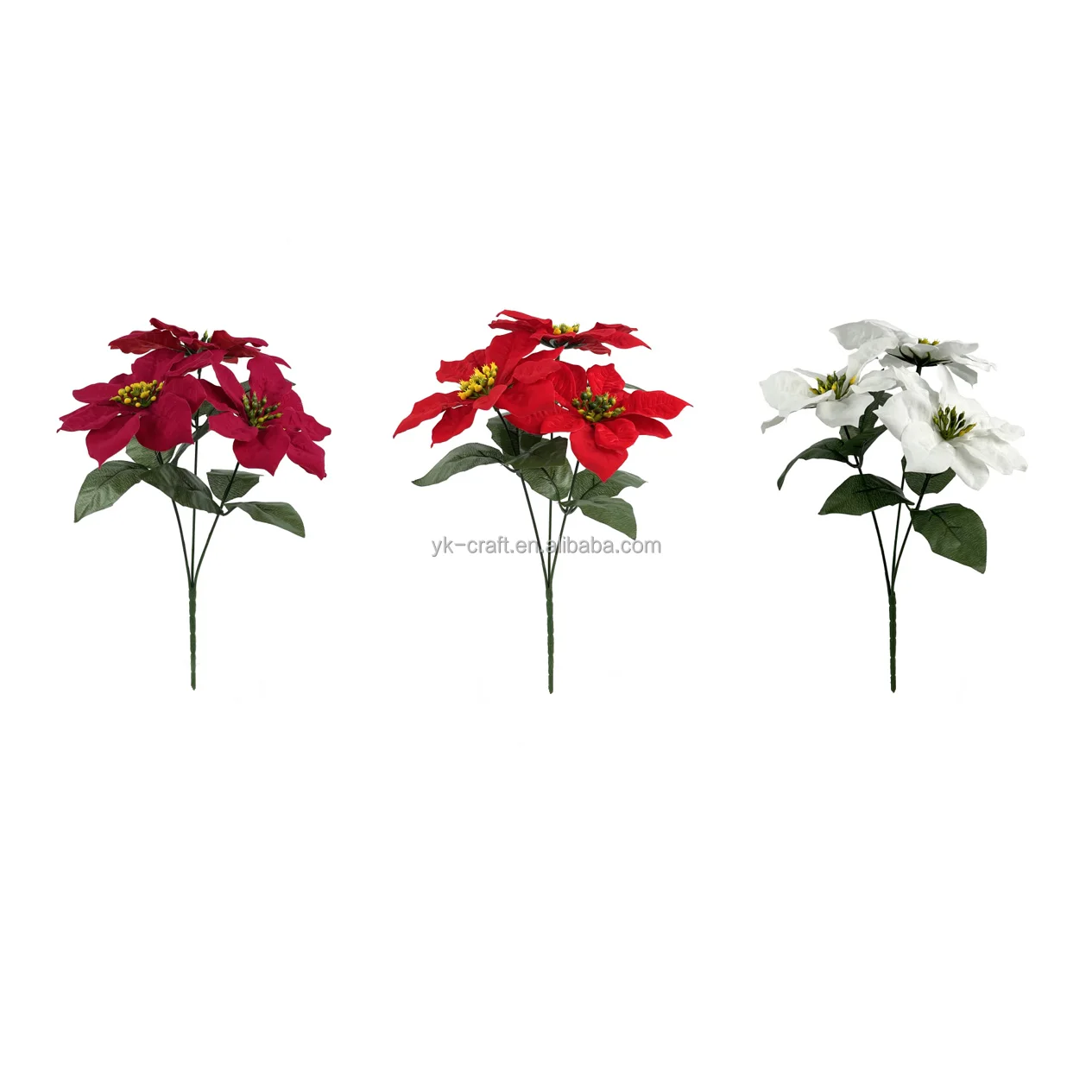 Wholesale Christmas Poinsettia Bushes 3 Branches Poinsettia Bouquet Artificial Floral Flowers Pick Ornament