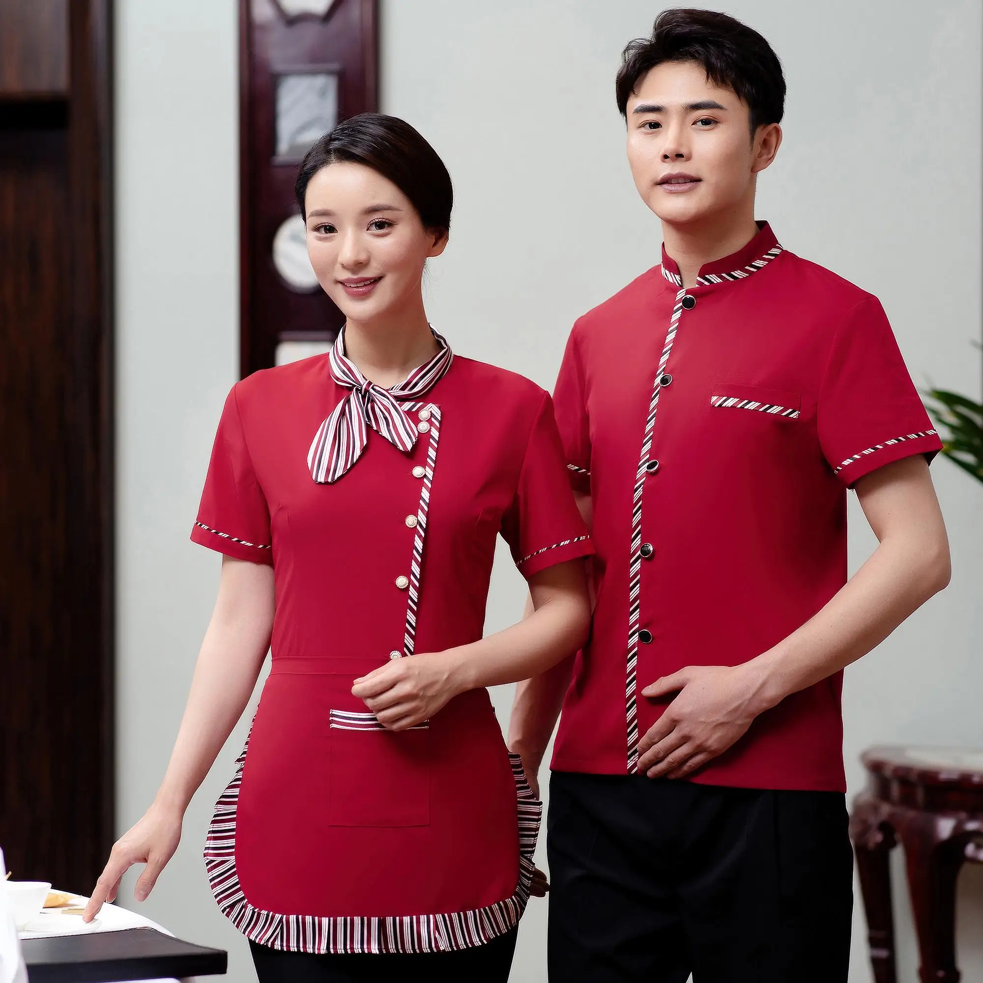 classic bar waiter and waitress work clothes oem restaurant uniform designs formal restaurant asian cotton waiter uniform