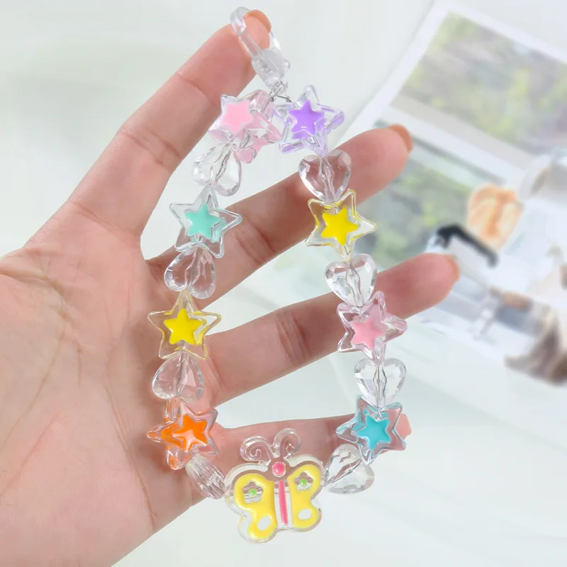 Unisex Acrylic Material Wrist Keychain Chain Wholesale Cartoon Star Acrylic Keychain For Girl
