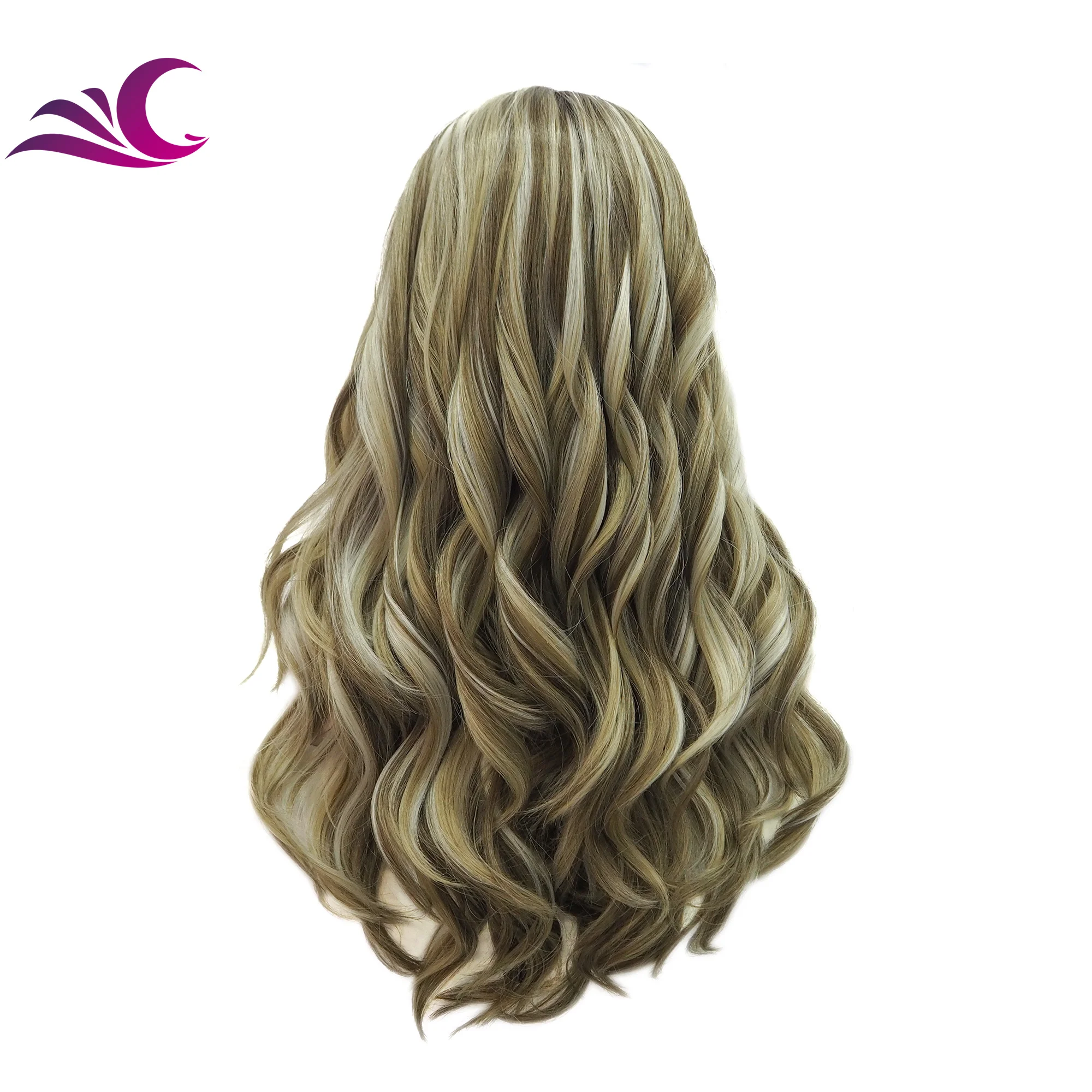 Celebrity Blond Highlight Pre Plucked Natural Hairline Lace Front Wigs Heat Resistant Fiber Lace Wig Synthetic for White Women