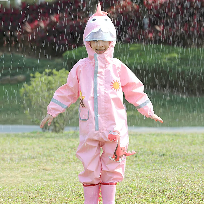 Baby dinosaur raincoat overall rain suit cute jumpsuit conjoined rain jacket camo waterproof PU coated durable colorful kid