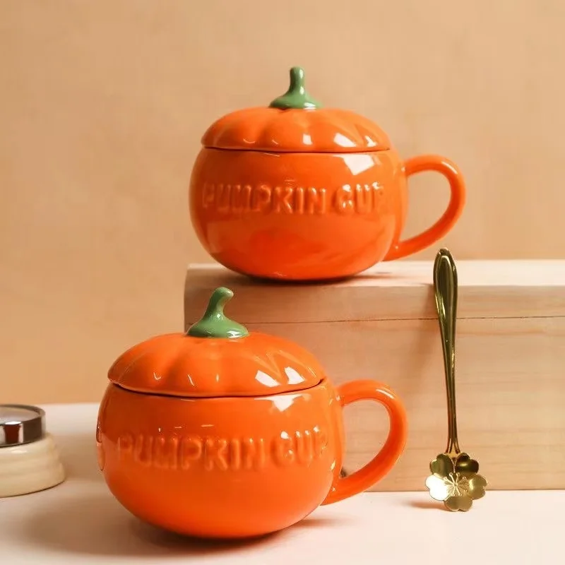 Factory Wholesale Creative Pumpkin Cup Cute Ceramic Cup High Quality Exquisite Ceramic Pumpkin Cup