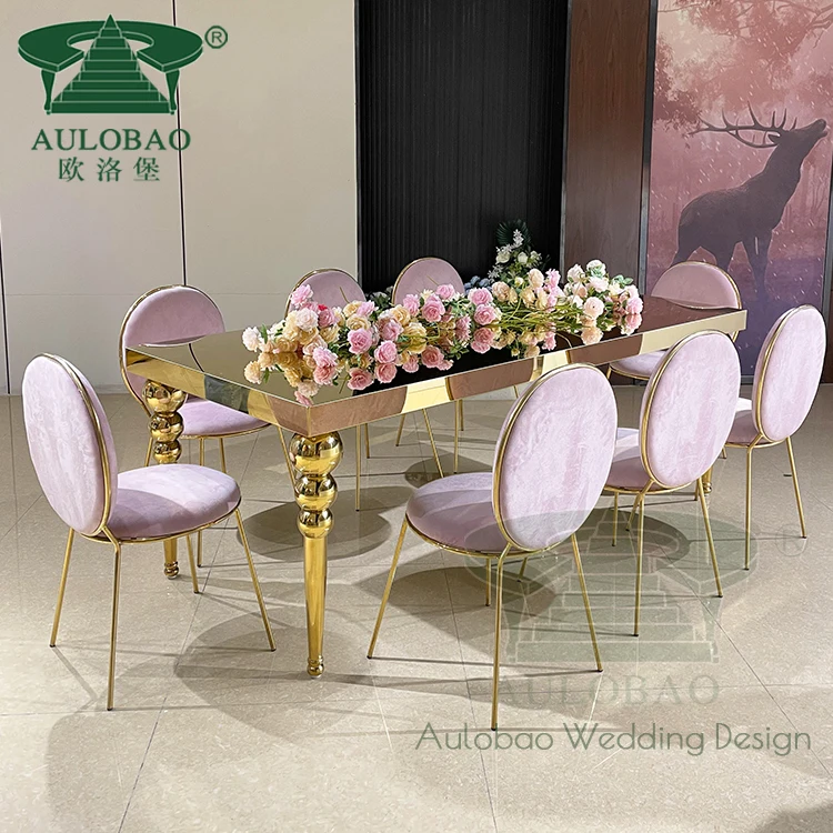 Luxurious mirror stainless steel wedding supplies gold table for 8 people
