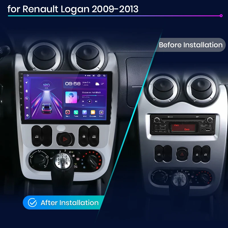 Junsun V1 EU Stock for Renault Logan 1 Sandero 2009-2015  Wireless CarPlay Android Auto Navigation Car Stereo Radio DVD Player