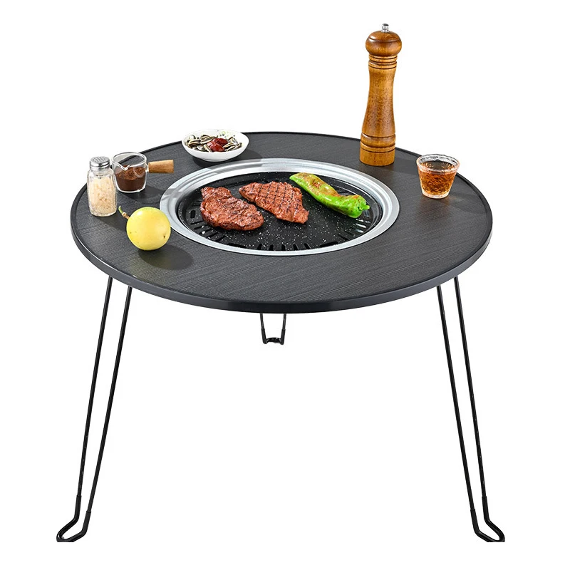 Outdoor Foldable Portable Round Camping Barbecue Grill Table Folding Charcoal Grill Table