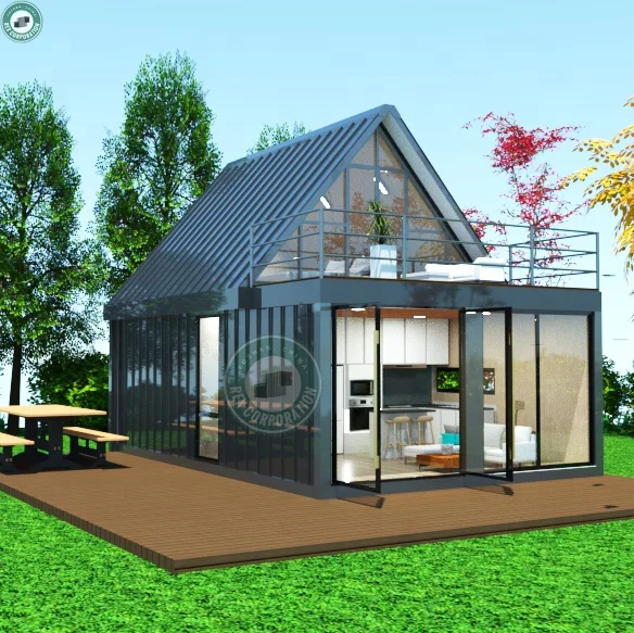 36sqm Shipping Modular Container Loft with Bathroom 2 Bedroom Loft House with Mezzanine in Poland