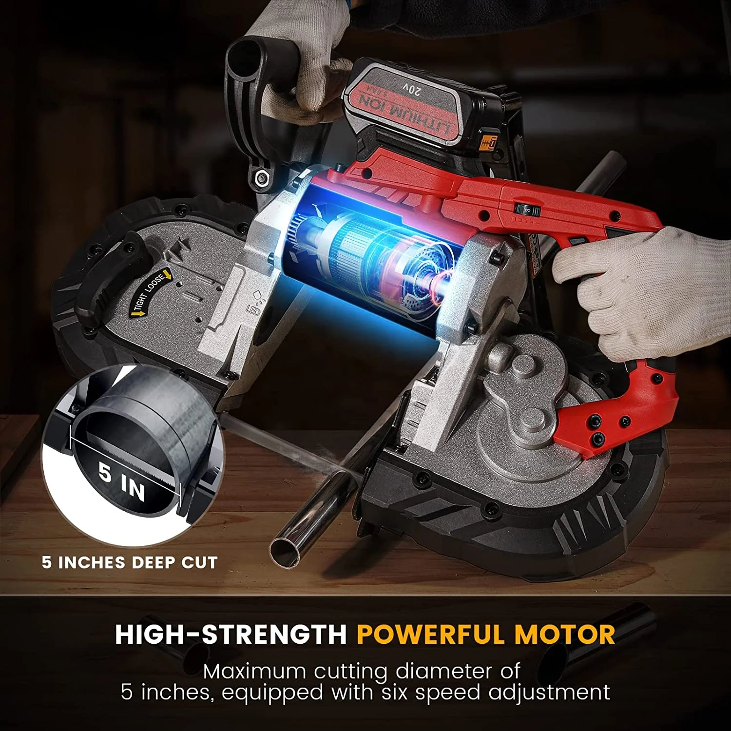 20V 5.0 Ah lithium small portable diy  hand held cordless wood bandsaws band belt saw kit