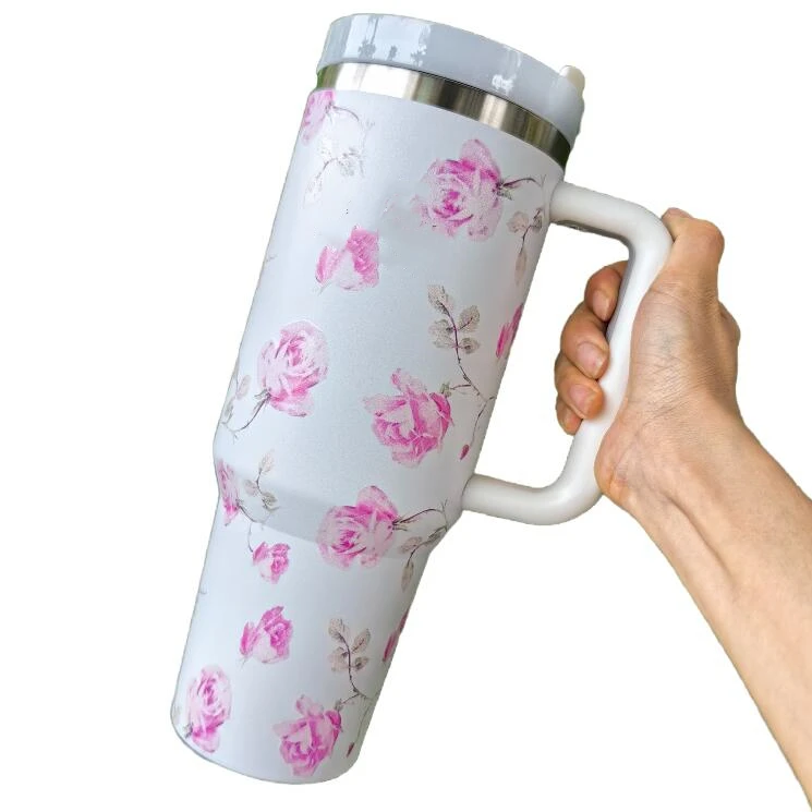 Flowers designs 40oz  water mug cups with straw designer 40 oz  straw cup tumbler