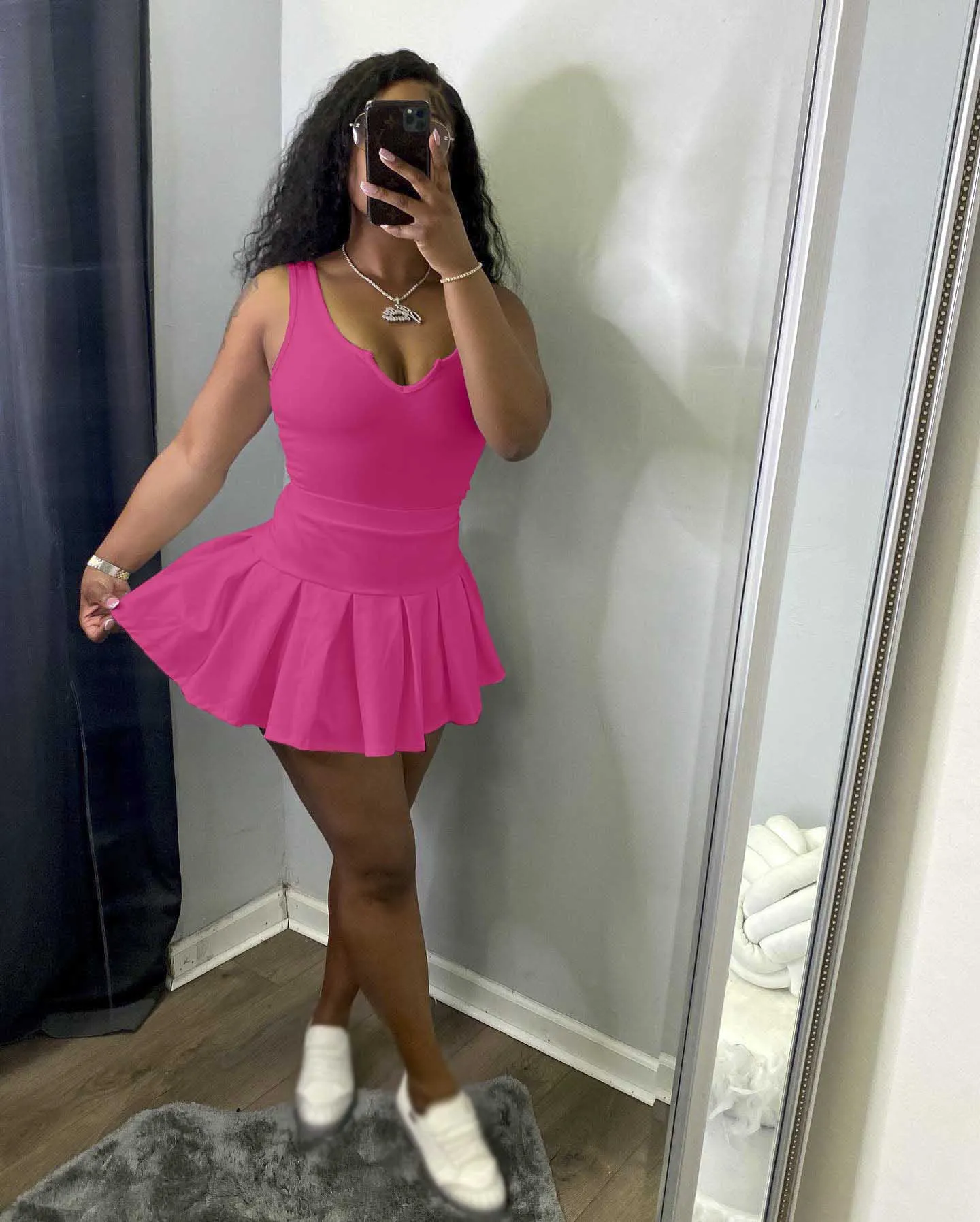 Fashion Summer clothes Women Tennis Golf V Neck Set Custom Two Piece Sportswear Shorts Set Tshirt Skirt And Top Sets for Women