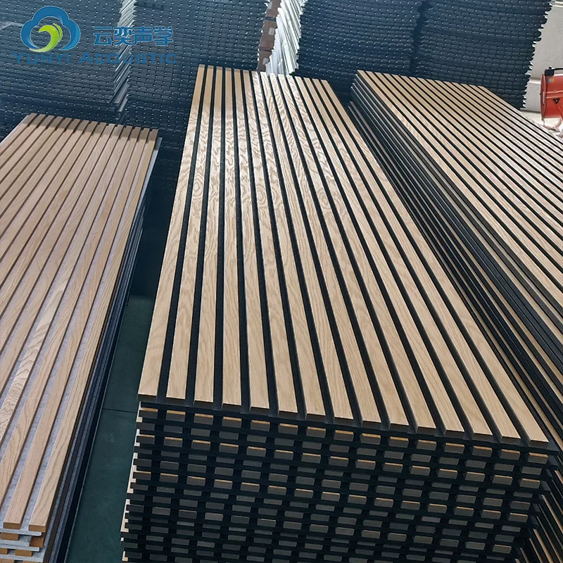 Custom 3D Modern Fireproofing Sound-absorbing European Art Home Ceiling Black PET Mdf wood slats wall acoustic panels akupanel