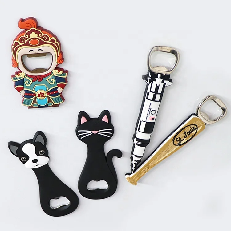 Manufacturer Custom Souvenir Magnetic Soft Rubber Pvc 3D Cartoon Fridge Magnet Bottle Opener Durable Bar Beer Bottle Opener