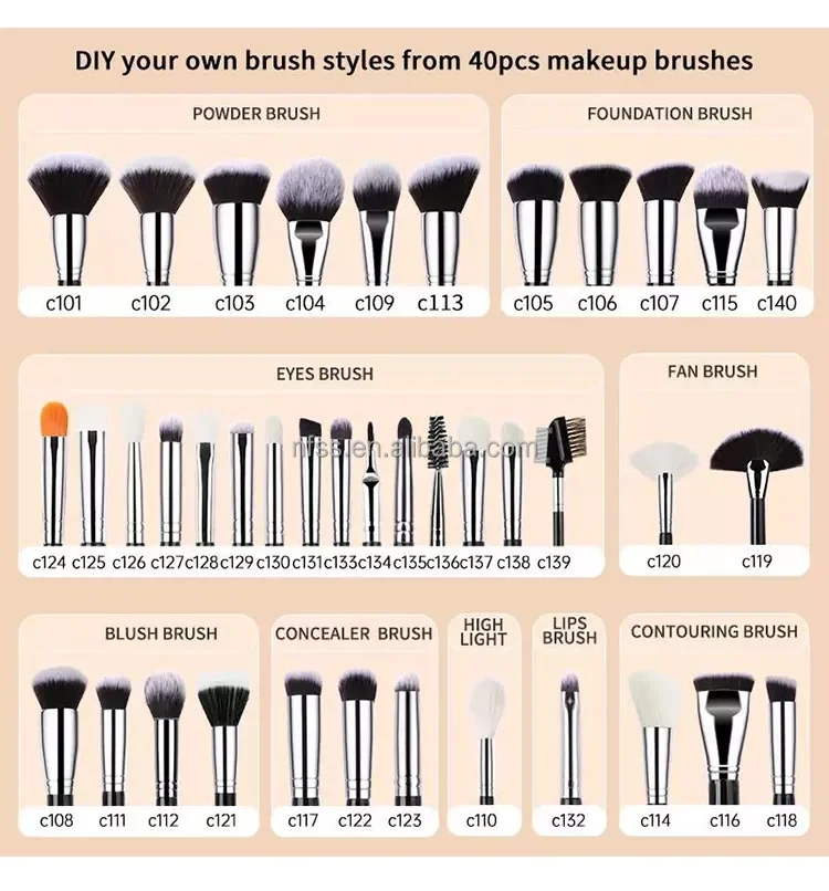 Private Label Eco Friendly Professional Black Brush Sets Original Synthetic 40 32 Pcs Powder Paint Granule Eye Makeup Brush Set