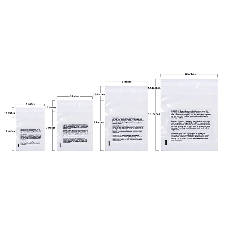 9x4Inch Self Seal 1.5 Mil Clear Poly Bags With Suffocation Warning Permanent Adhesive Packaging Bag For Cloth T-shirt