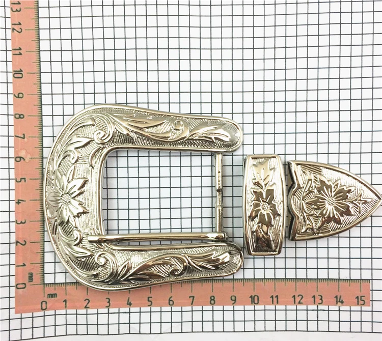 Wholesale 40mm inner width classical 3 piece western belt buckle set