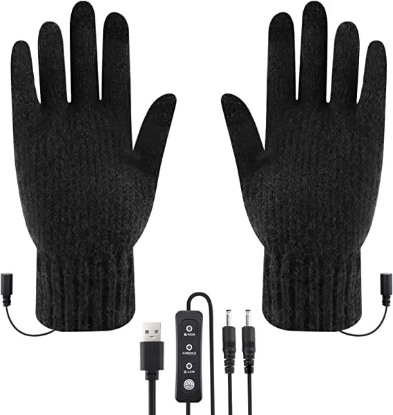 IN STOCK Heated Gloves Skating Skiing USB Rechargeable Battery Hand Warmer Powered Knitted Indoor Long Heated Gloves