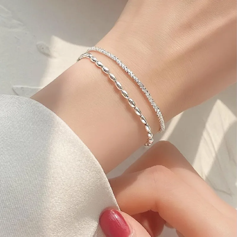 Light Luxury High end 925 Pure Silver Full Sky Star Bean Double layered Layered Bracelet