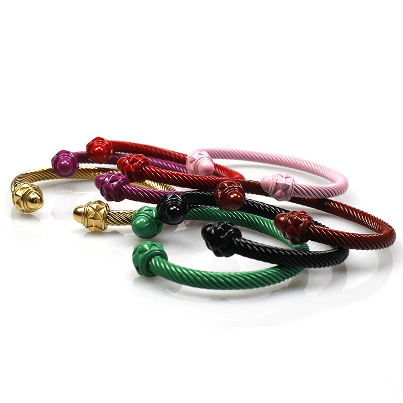 Non Tarnish Fashion Jewelry Bracelets Bangles Colorful Cable Wire Twisted Stainless Steel Cuff Bangle Bracelet For women