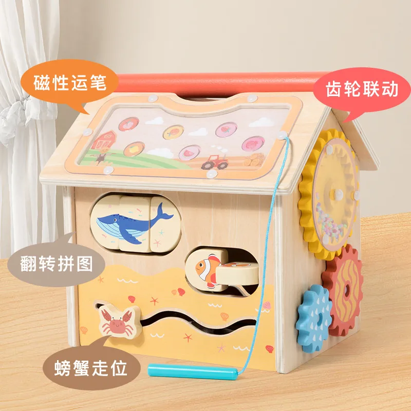Children Early Education Wisdom Box Toddler Manipulative Skill Wooden Busy Board Kids Educational Wooden Busy House Toy