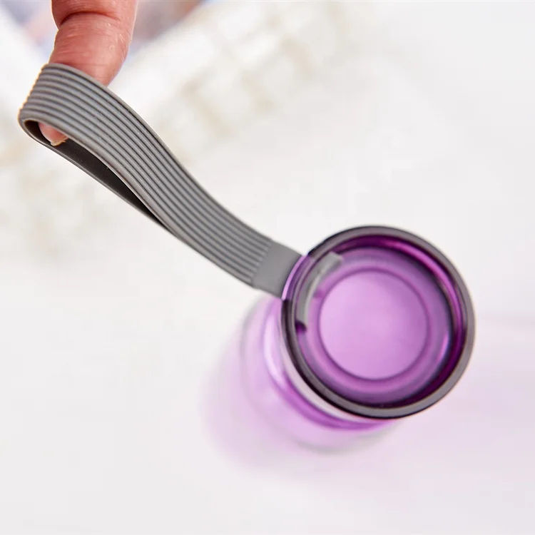 400ml New Arrival Eco-friendly Stylish Colorful Clear Non-Toxic With Silicone Lanyard Plastic Water Bottle