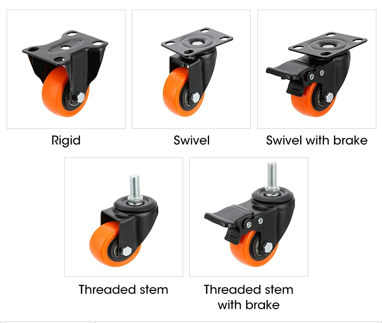 Durable Skid-Resistant Noiseless PVC Castor with Double Bearings 1.5/2/2.5/3/4/5 Inch Orange Caster Wheel for Equipment