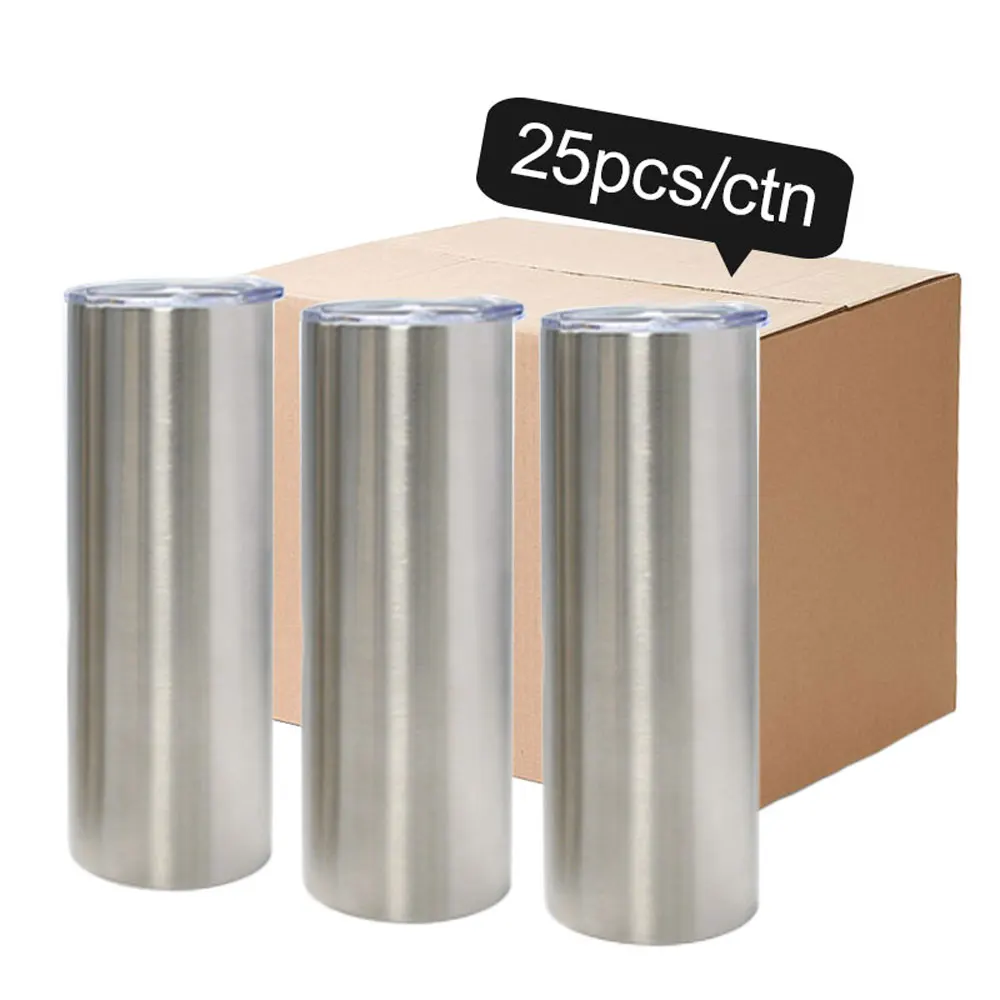 USA warehouse 20 OZ/30 OZ vaso para sublimar Stainless Steel Straight Drinkware Cups Sublimation Skinny Tumbler With Slide Lid