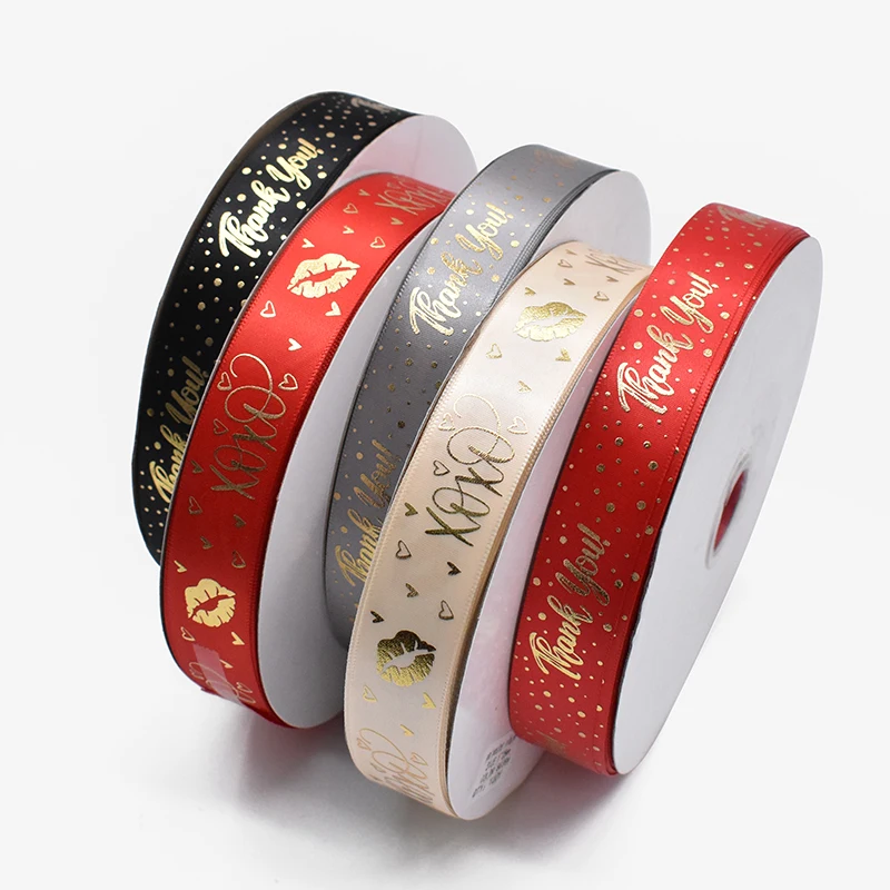 Hanfan Factory Ribbon Spot Wholesale 2.5cm Gilding Ribbon Polyester Diy Gift Bags Birthday Gift Ribbon