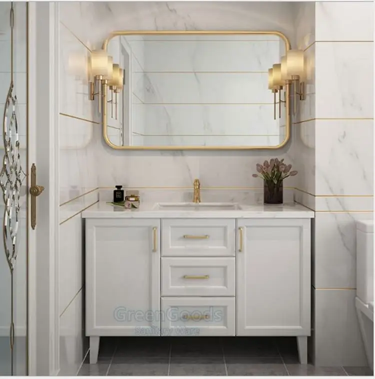 Hotel Modern Antique Furniture Classic Solid Wood Design Bathroom Cabinet Vanity Bathroom Sets Bathroom Vanity Cabinet