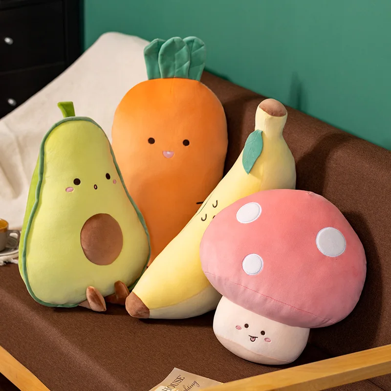 Hot Sale Fruit Super Soft Stuffed Kawaii Mushroom Banana Avocado Carrot Pillow Toy Plushie Washable Plush Toys Kids Children