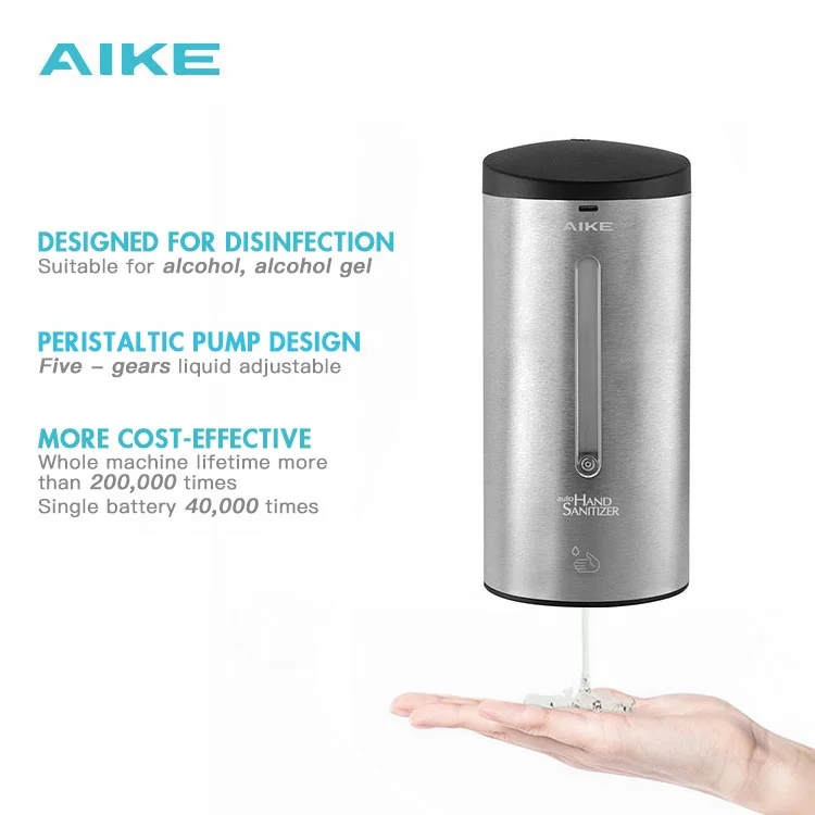AIKE AK3105 High Quality Wall Mount stainless steel 700ml Automatic touchless alcohol gel refillable auto sanitizer dispenser