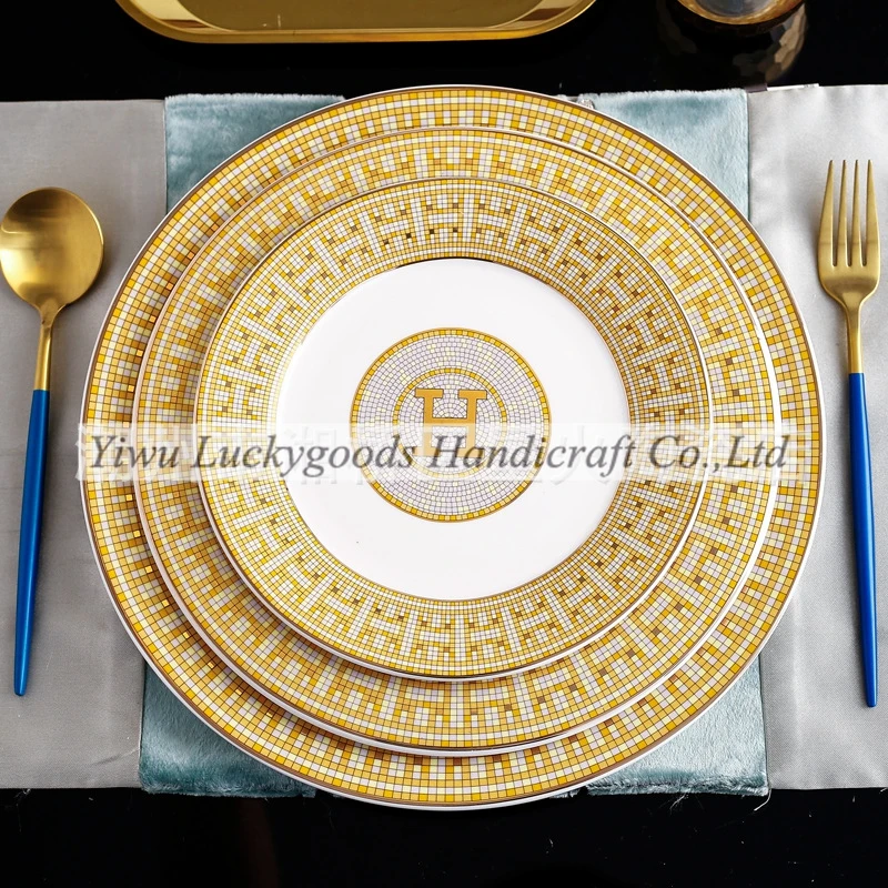 LK20191109-69 11inch customized printing pattern porcelain plates banquet table ceramic round plates