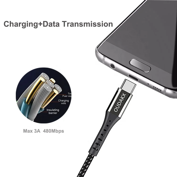 
Shenzhen factory supply Nylon braided 2.4A fast charging cable Type C 0.3M usb charger data Cable with good feedback 