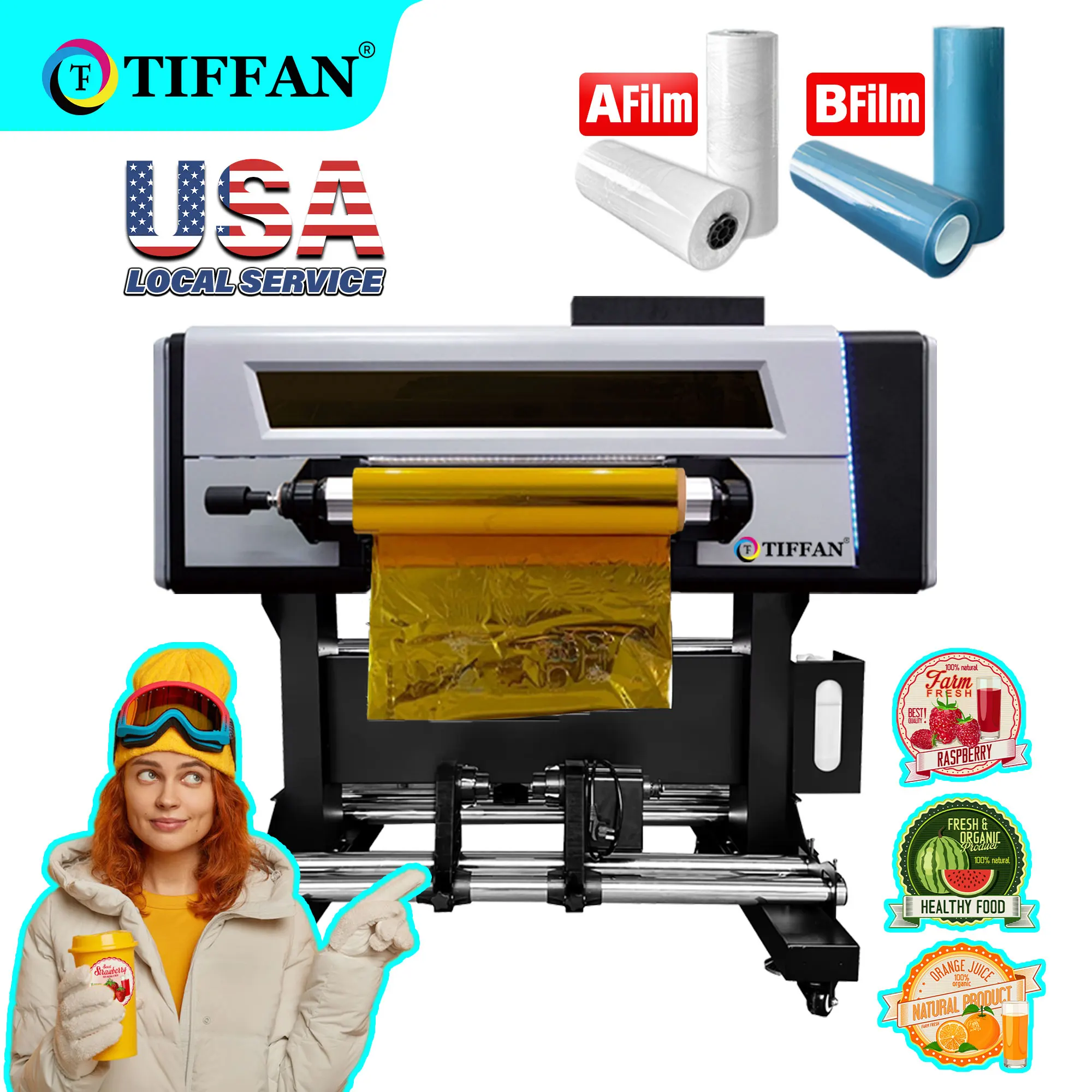TIFFAN Impresora De A2 UV DTF рулон в наклейки принтер с ламинатором 42 см AB A/B ПЭТ пленка стикер