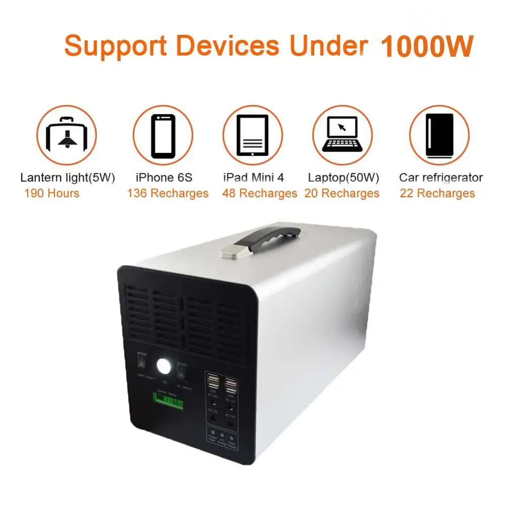 1000W back up battery solar portable power station pack generator station