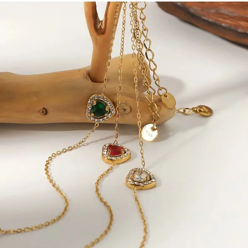 HP Colorful Stainless Steel 18K Gold Plated Love Heart Pendant Bracelets zircon Geometric bracelet