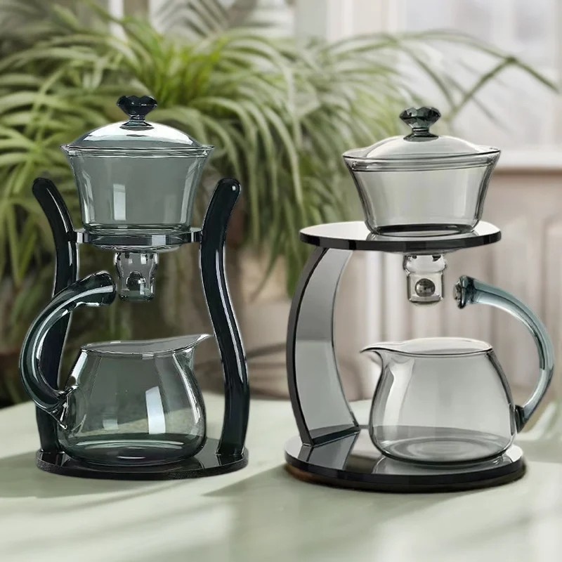 Heat-Resistant Semi-automatic Magnetic Water Diversion Rotating lid Glass Teapot Creative Lazy High Borosilicate