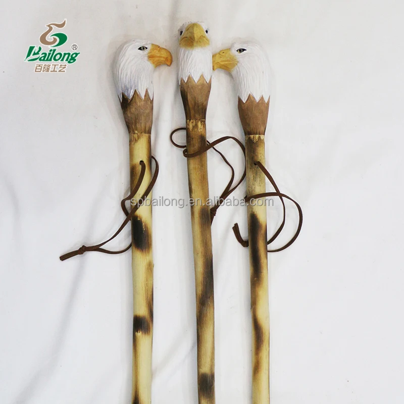 Rustic wood cane outdoor camping trekking carved animal hiking pole natural wooden walking stick