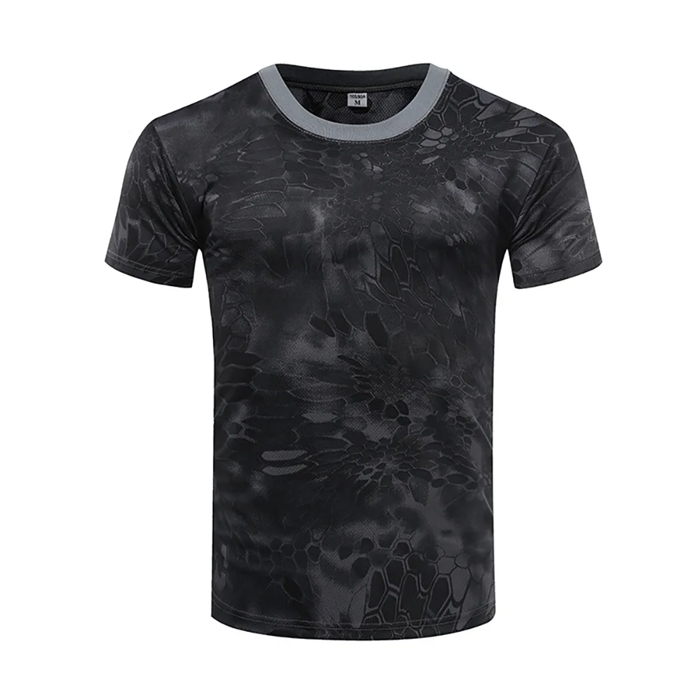 Camouflage short sleeved t-shirt outdoor enthusiast quick drying loose fit training t shirt  green tactical uniform T-shirt