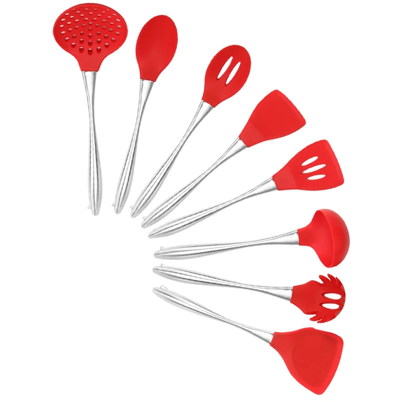 8 Pcs New Silicone Kitchenware Stainless Steel Kitchenware Color Box Non-stick Cookware Cooking Spatula Set