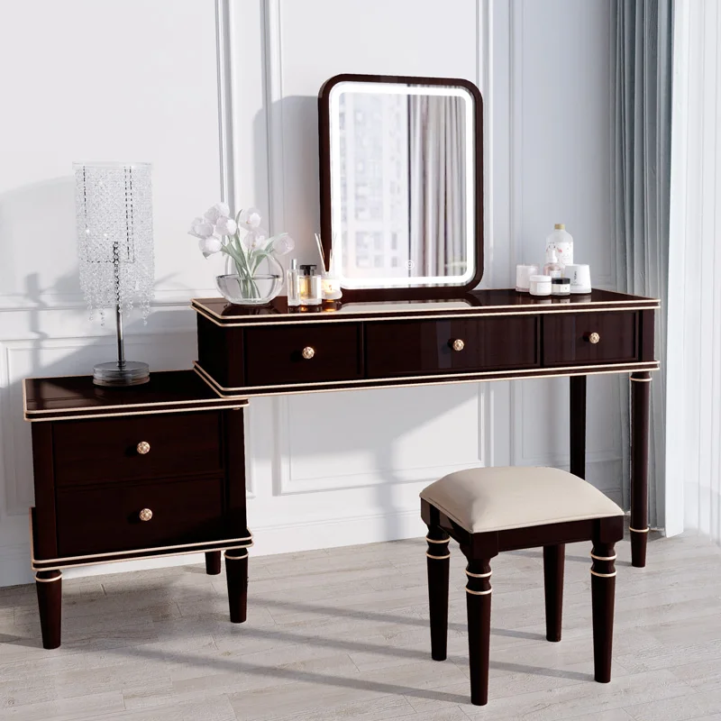 
High quality solid wood telescopic dresser luxury bedroom American make up table with LED light 